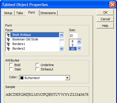 Ug Tabbed Control Font Properties